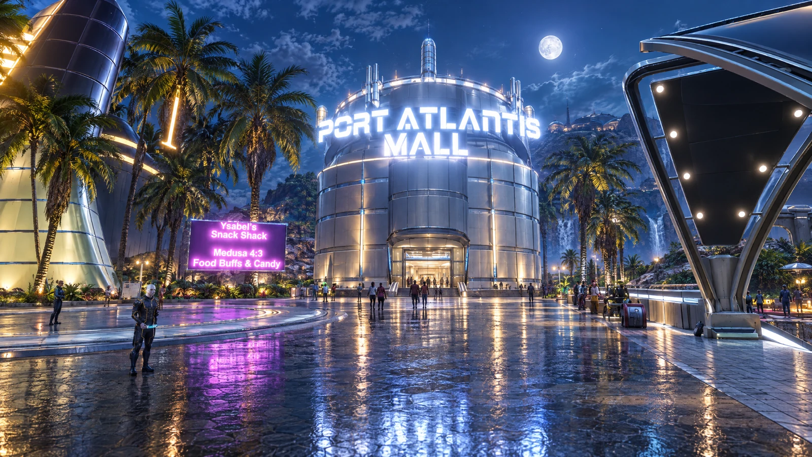 Cinematic illustration of Port Atlantis Mall in Calypso